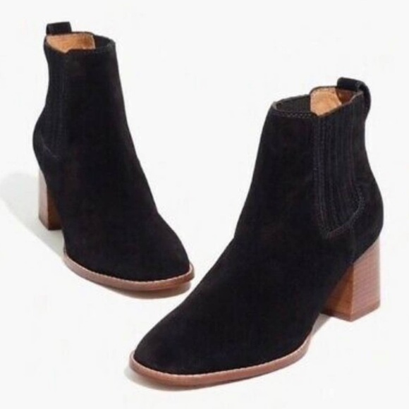 Madewell Kat Black Suede Chunky Stacked Heel Chelsea Ankle Boot Booties - 6.5 - Picture 1 of 16